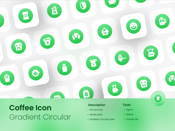 Coffee Icon Set Gradient Circular Filled Graphics