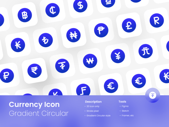 Currency Icons Gradient Circular-filled Graphics