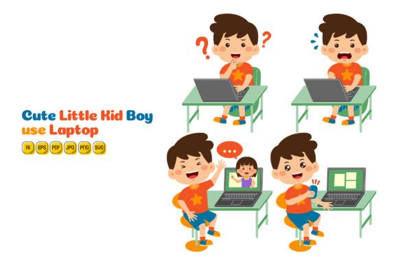Cute Kid Boy With Laptop Graphics