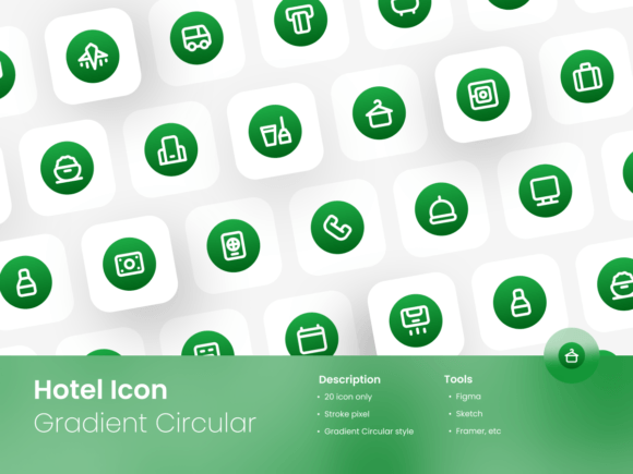 Hotel Icon Set Gradient Circular Outline Graphics