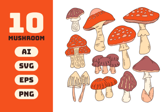 Mushroom Doodle Graphics for Creative Projects
