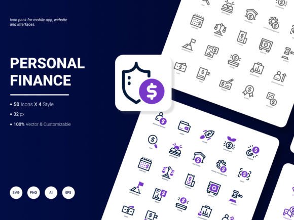 Personal Finance Icon Pack: A Graphic Design Asset for Modern Content