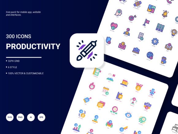 Productivity Icon Pack: A Modern Graphic Design Asset for Content Publishers