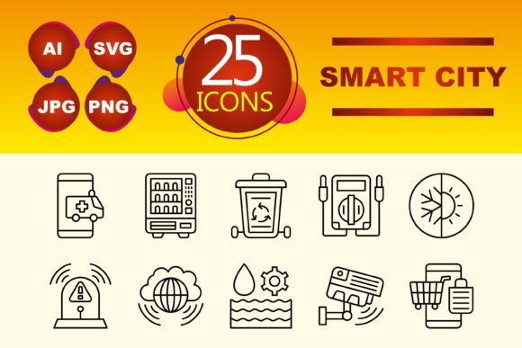 Smart City Icons for Embroidery Projects