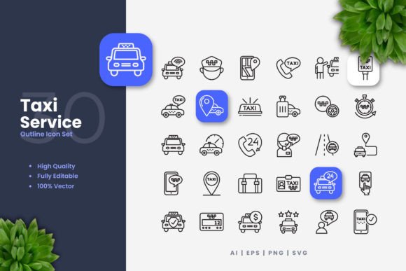 Taxi Service Icons Graphics for Modern Content