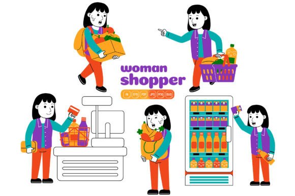 Woman Shopper Vector Pack 02: A Graphic Asset for Modern Branding